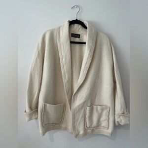 100% Alpaca Cardigan Sweater Coat Handmade Peru Cream Artisan Knit Women Medium